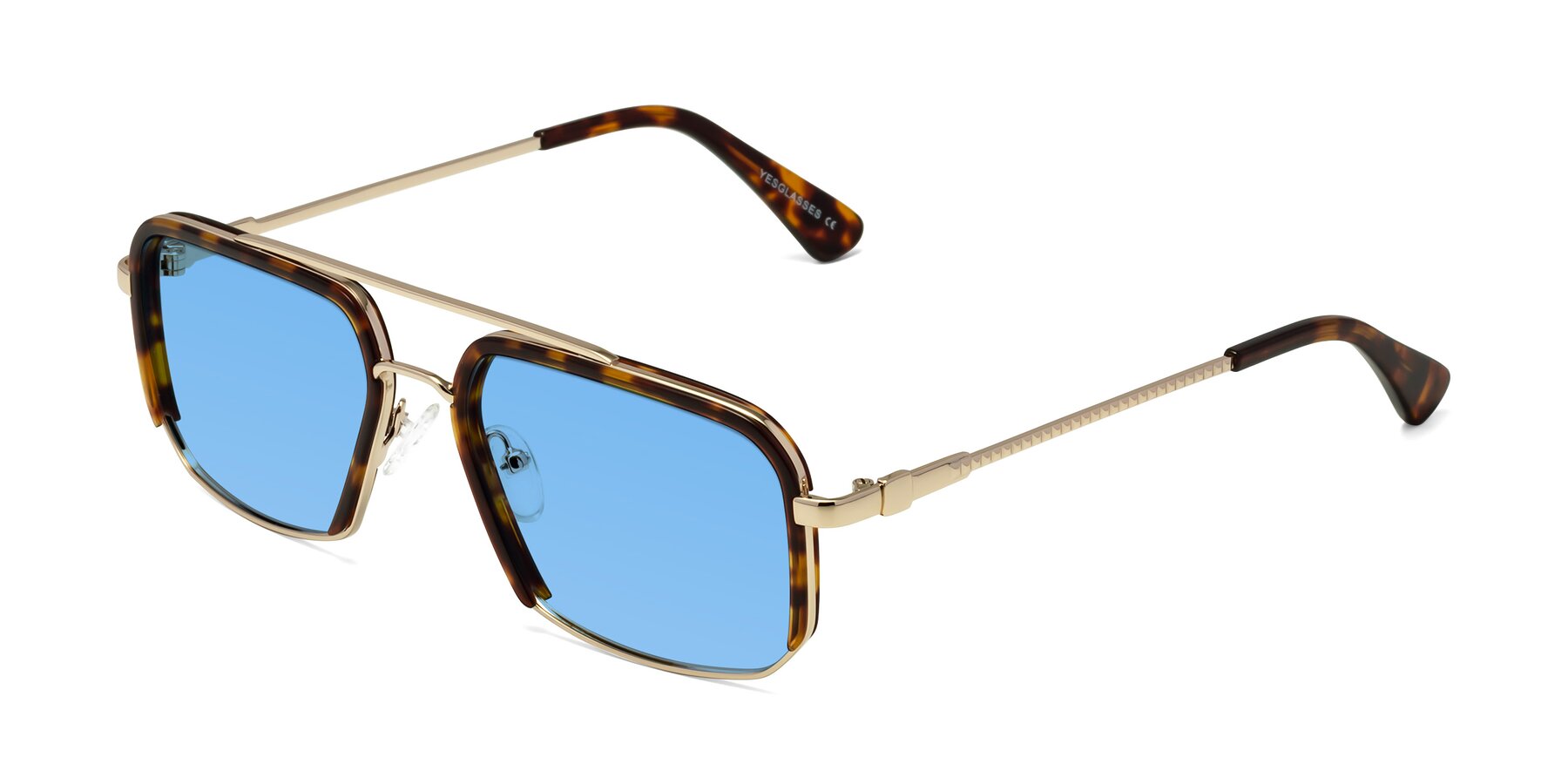 Angle of Dechter in Tortoise-Gold with Medium Blue Tinted Lenses