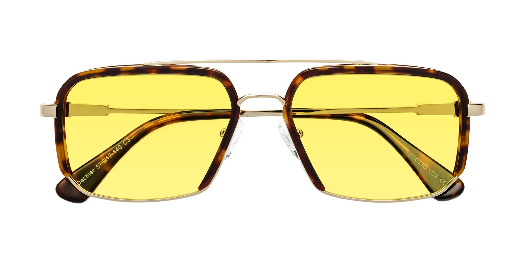 Folded Front of Dechter in Tortoise-Gold with Medium Yellow Tinted Lenses