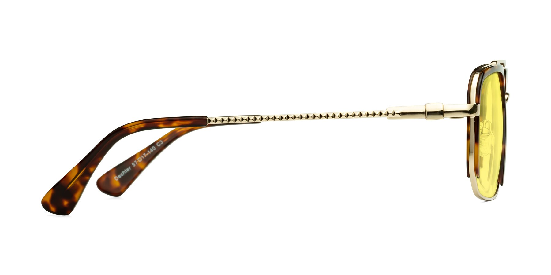 Side of Dechter in Tortoise-Gold with Medium Yellow Tinted Lenses