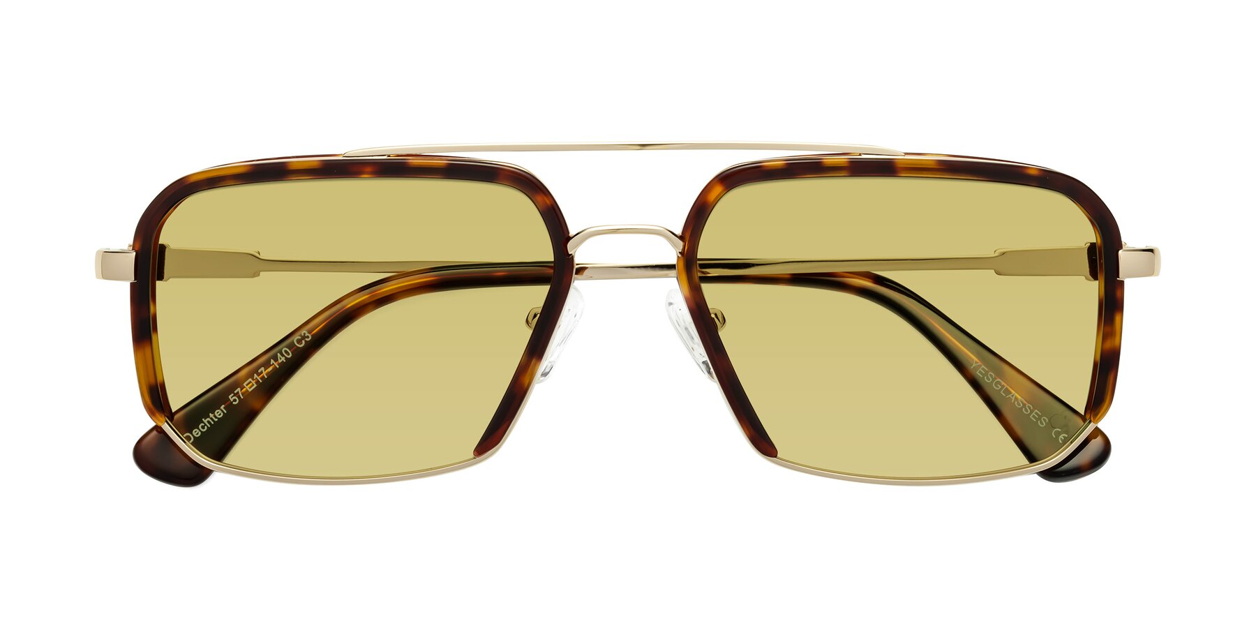 Folded Front of Dechter in Tortoise-Gold with Medium Champagne Tinted Lenses