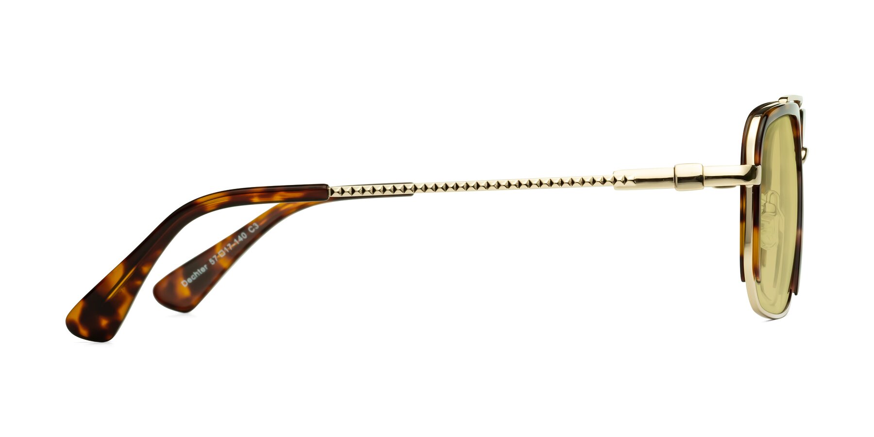 Side of Dechter in Tortoise-Gold with Medium Champagne Tinted Lenses