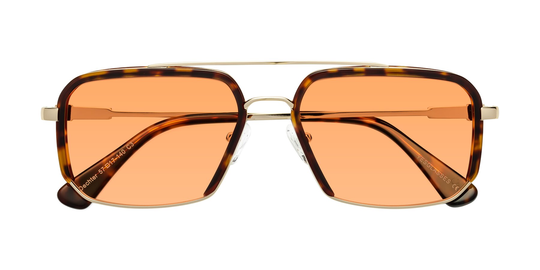 Folded Front of Dechter in Tortoise-Gold with Medium Orange Tinted Lenses