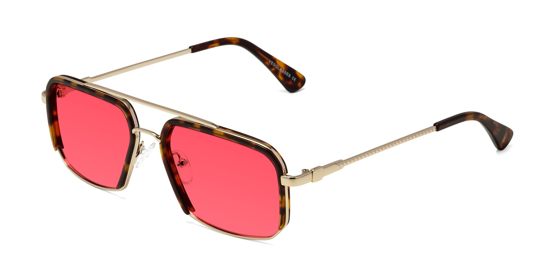 Angle of Dechter in Tortoise-Gold with Red Tinted Lenses