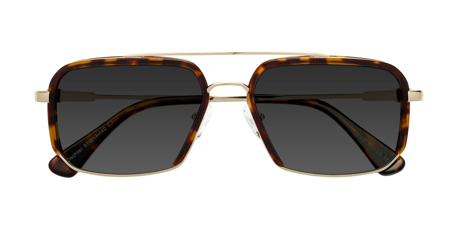 Folded Front of Dechter in Tortoise-Gold with Gray Tinted Lenses