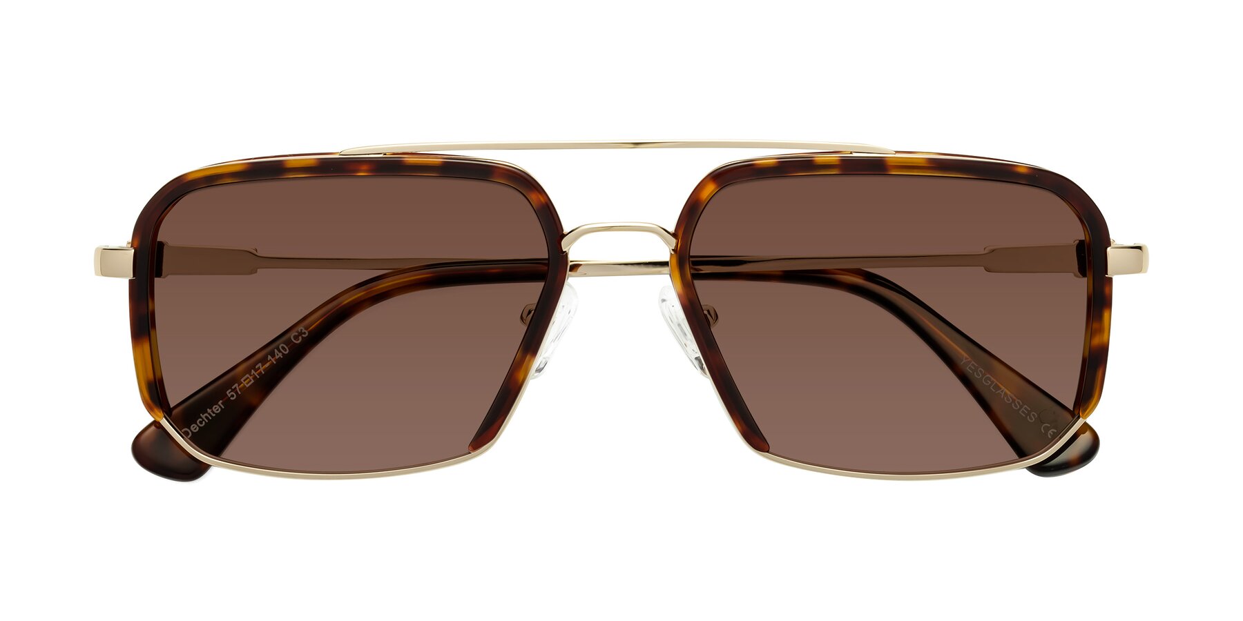 Folded Front of Dechter in Tortoise-Gold with Brown Tinted Lenses