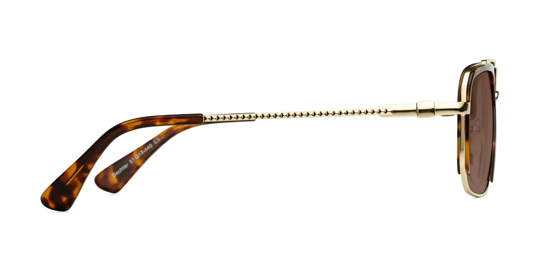 Side of Dechter in Tortoise-Gold with Brown Tinted Lenses