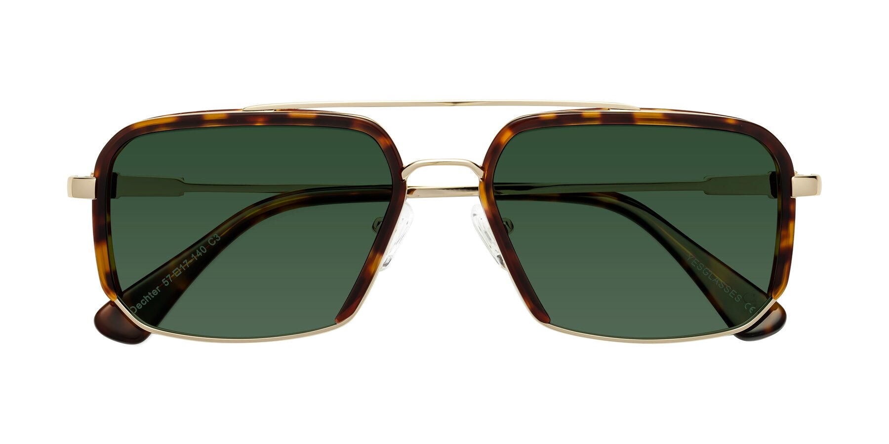 Folded Front of Dechter in Tortoise-Gold with Green Tinted Lenses