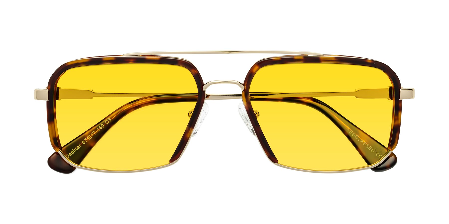 Folded Front of Dechter in Tortoise-Gold with Yellow Tinted Lenses