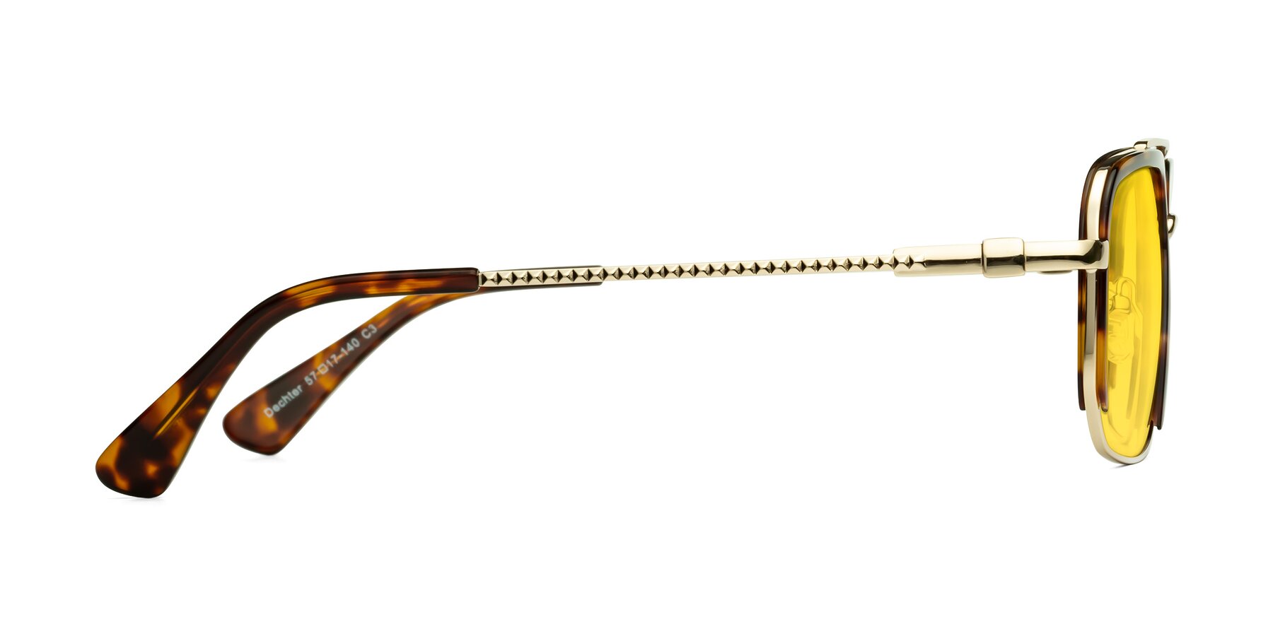 Side of Dechter in Tortoise-Gold with Yellow Tinted Lenses
