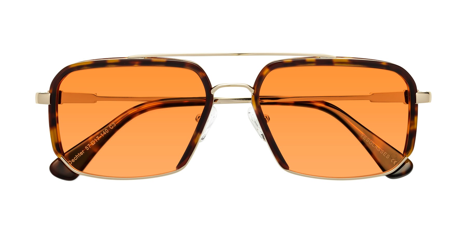 Folded Front of Dechter in Tortoise-Gold with Orange Tinted Lenses