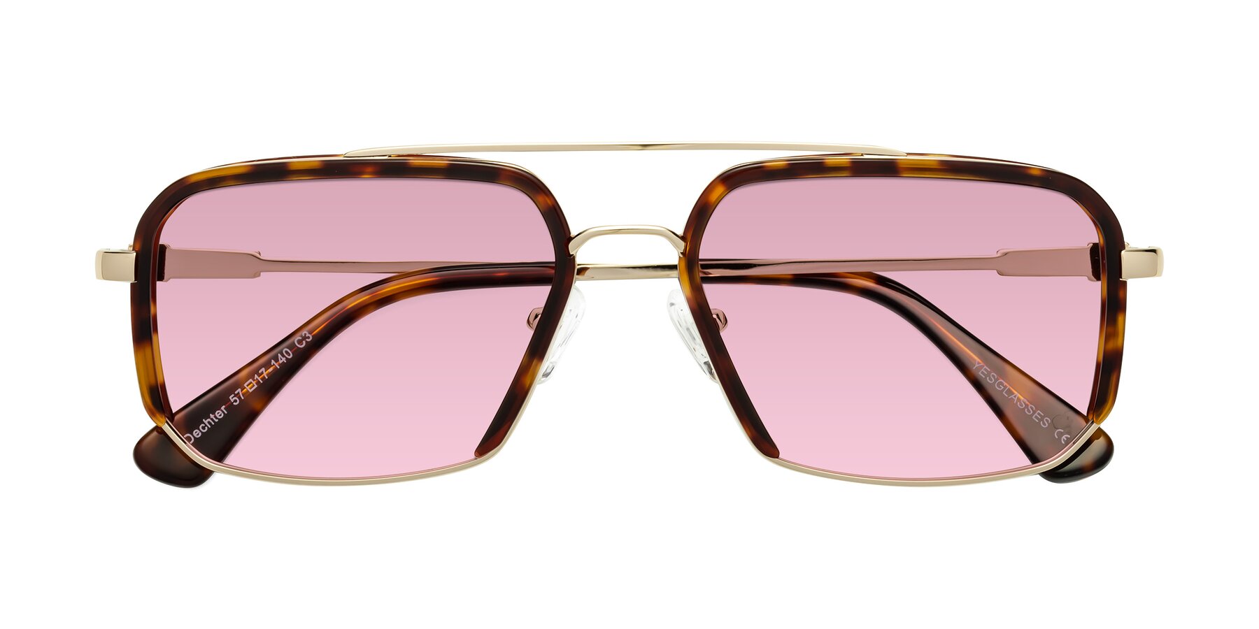 Folded Front of Dechter in Tortoise-Gold with Light Wine Tinted Lenses