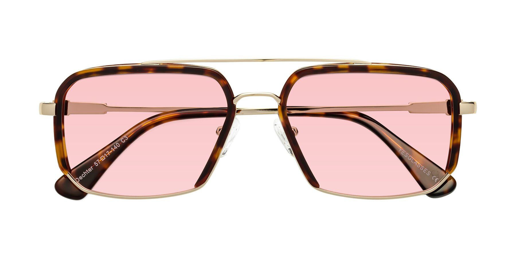 Folded Front of Dechter in Tortoise-Gold with Light Garnet Tinted Lenses