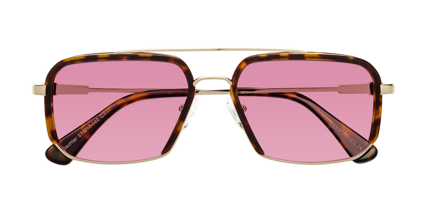 Folded Front of Dechter in Tortoise-Gold with Medium Wine Tinted Lenses