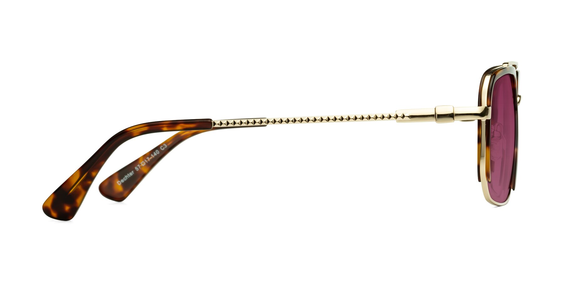 Side of Dechter in Tortoise-Gold with Wine Tinted Lenses