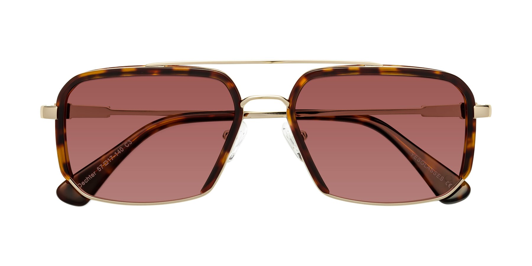 Folded Front of Dechter in Tortoise-Gold with Garnet Tinted Lenses