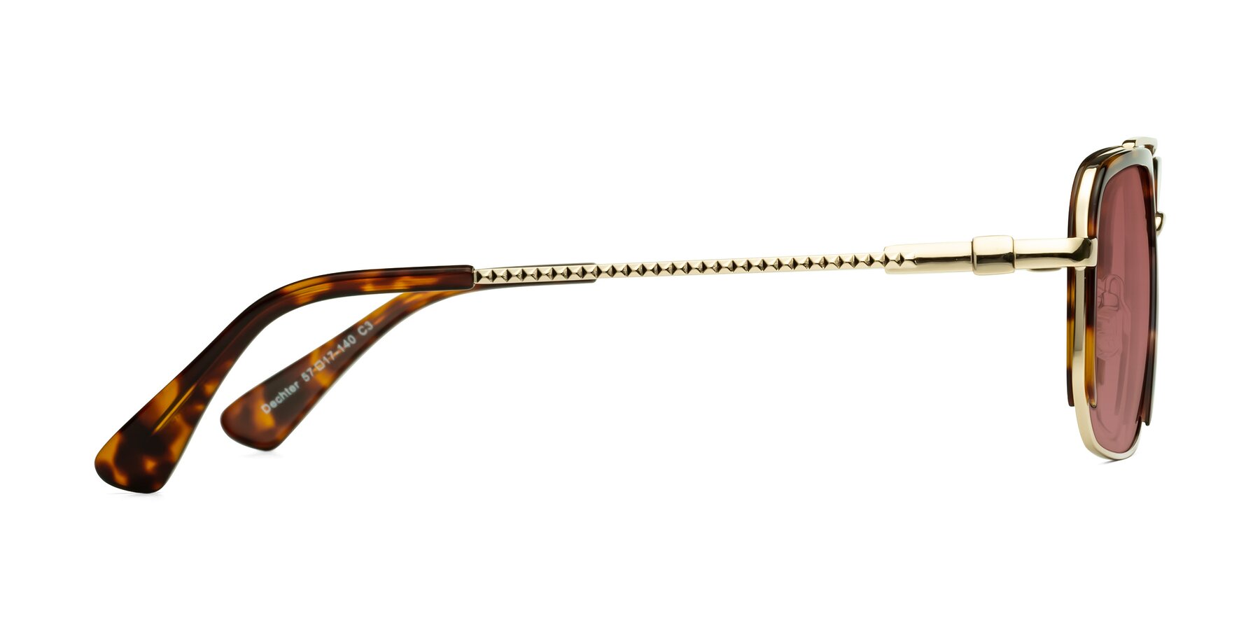 Side of Dechter in Tortoise-Gold with Garnet Tinted Lenses