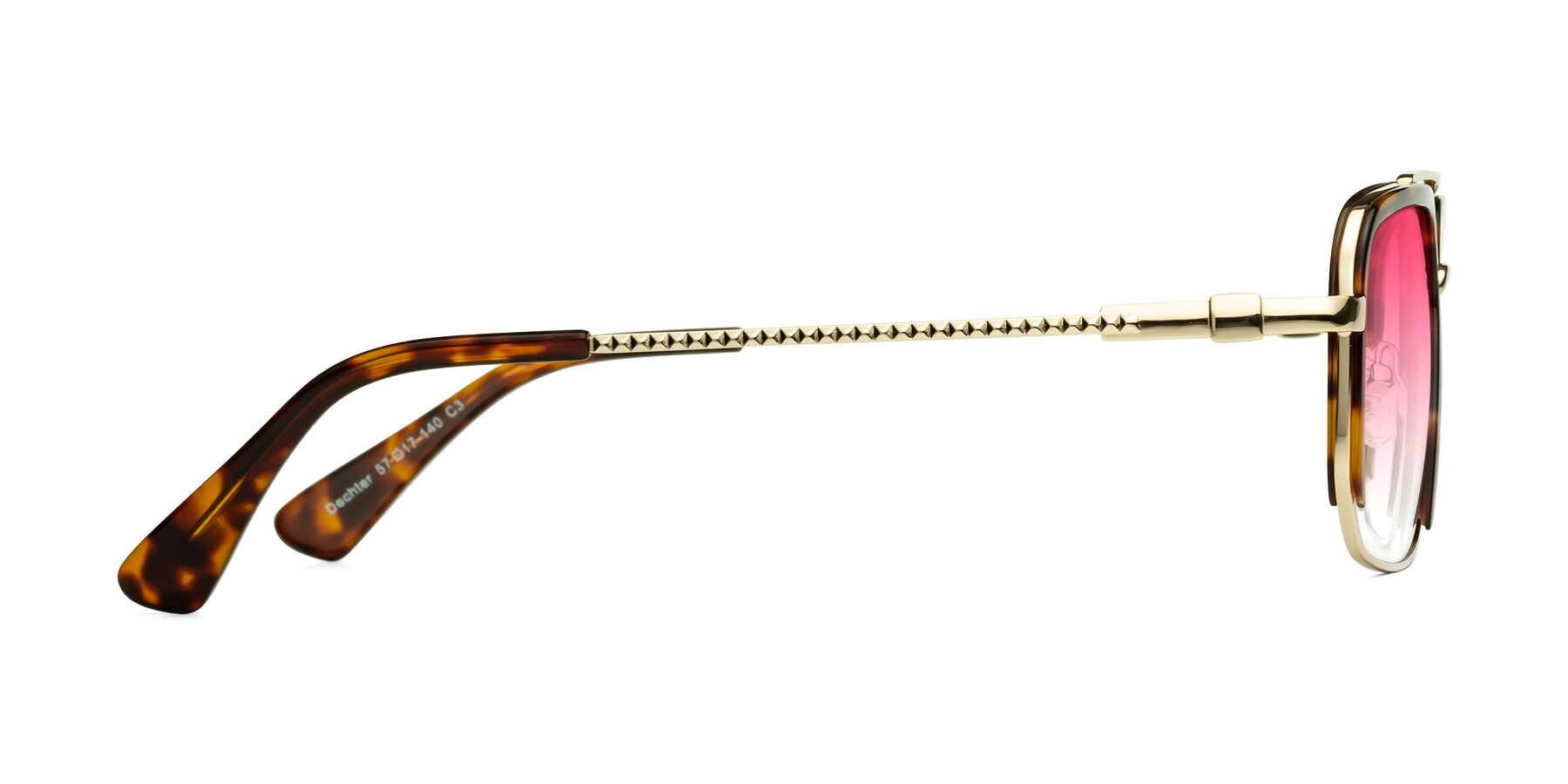 Side of Dechter in Tortoise-Gold with Pink Gradient Lenses