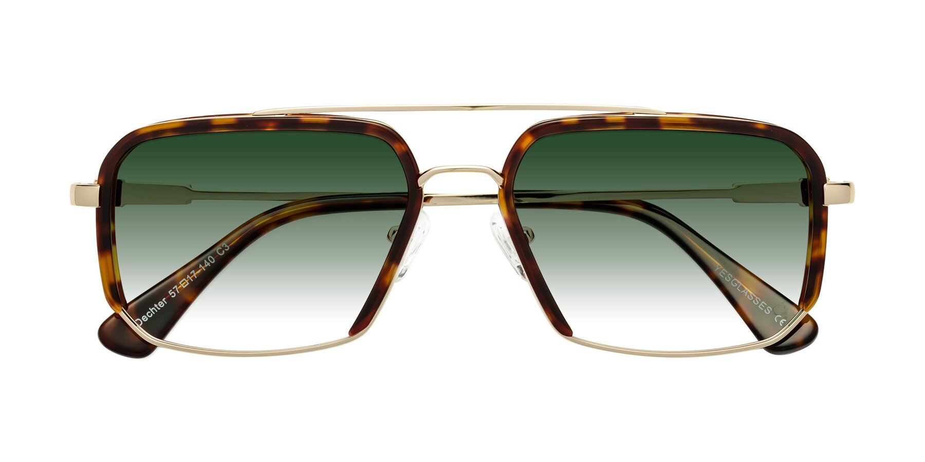 Folded Front of Dechter in Tortoise-Gold with Green Gradient Lenses