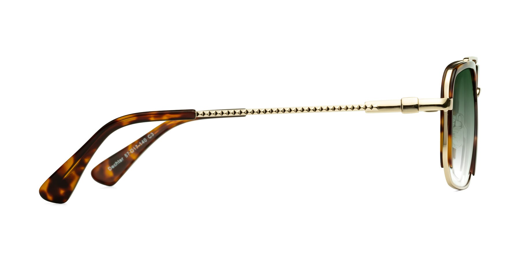 Side of Dechter in Tortoise-Gold with Green Gradient Lenses