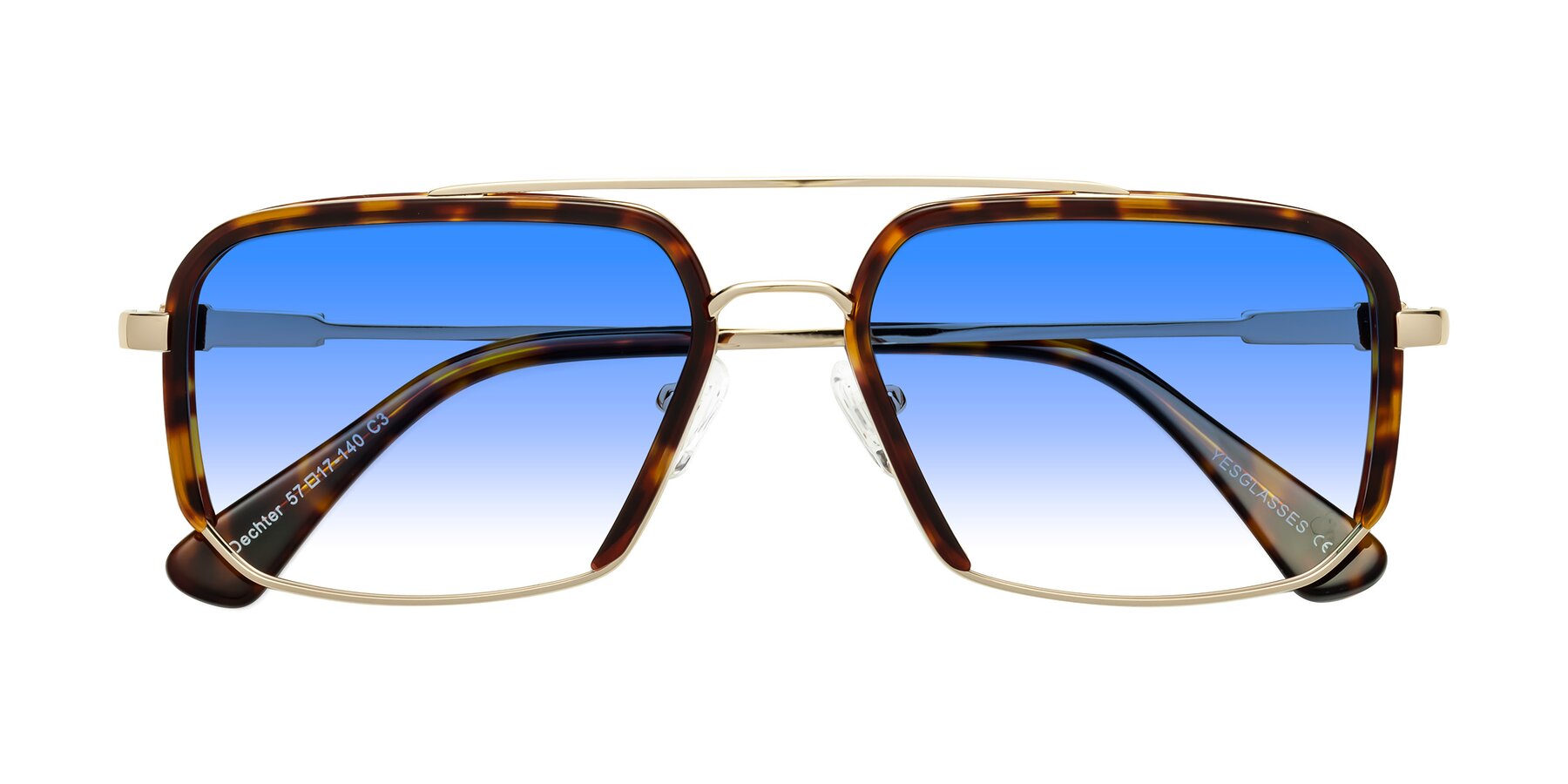 Folded Front of Dechter in Tortoise-Gold with Blue Gradient Lenses