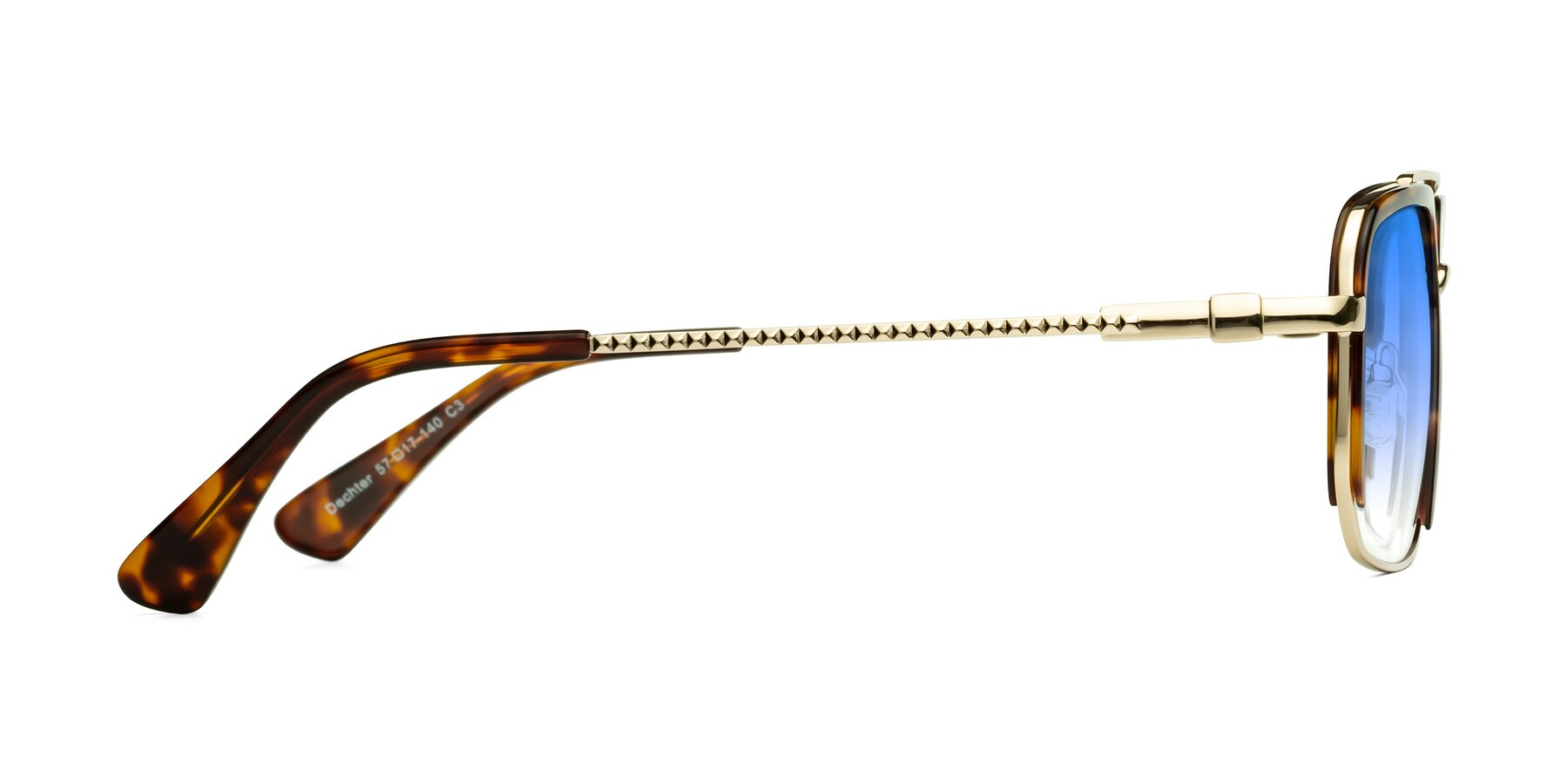 Side of Dechter in Tortoise-Gold with Blue Gradient Lenses