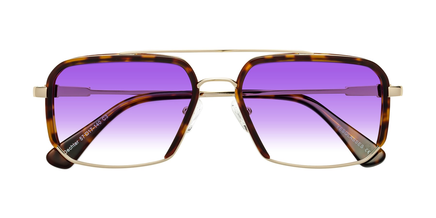 Folded Front of Dechter in Tortoise-Gold with Purple Gradient Lenses