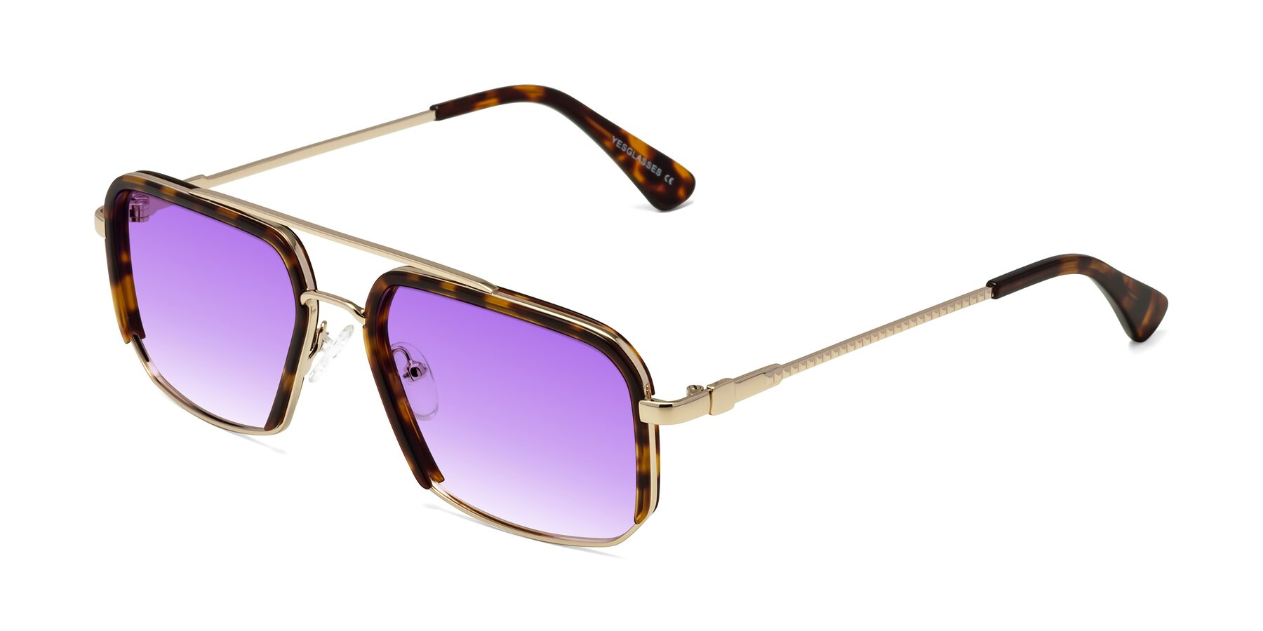 Angle of Dechter in Tortoise-Gold with Purple Gradient Lenses