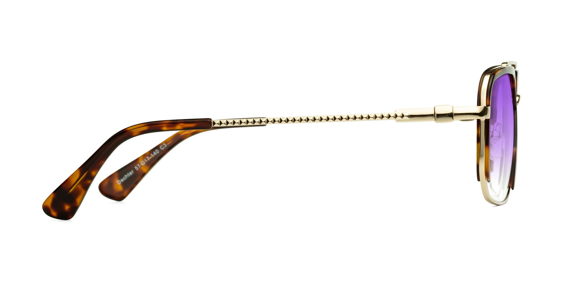 Side of Dechter in Tortoise-Gold with Purple Gradient Lenses