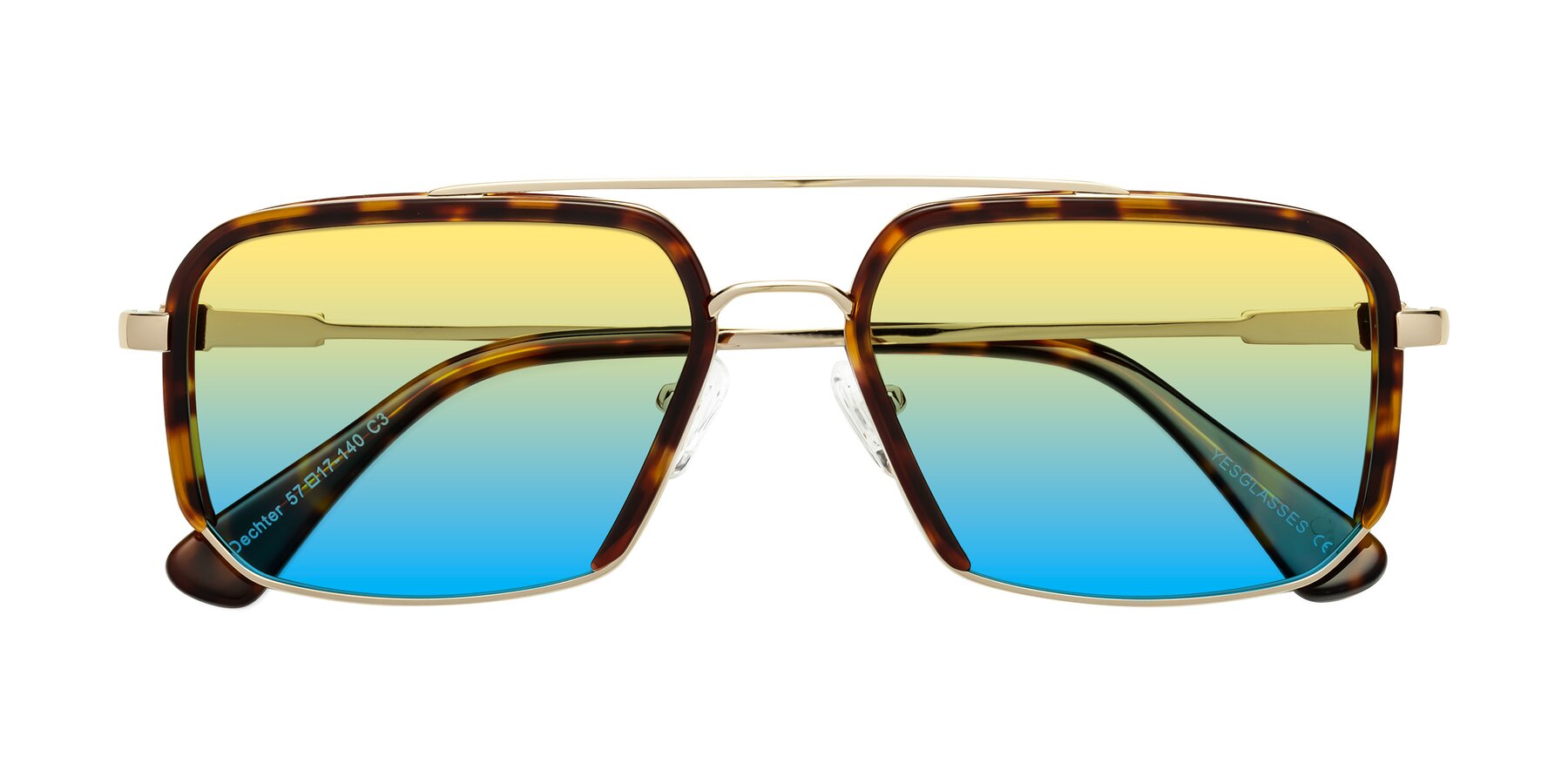 Folded Front of Dechter in Tortoise-Gold with Yellow / Blue Gradient Lenses
