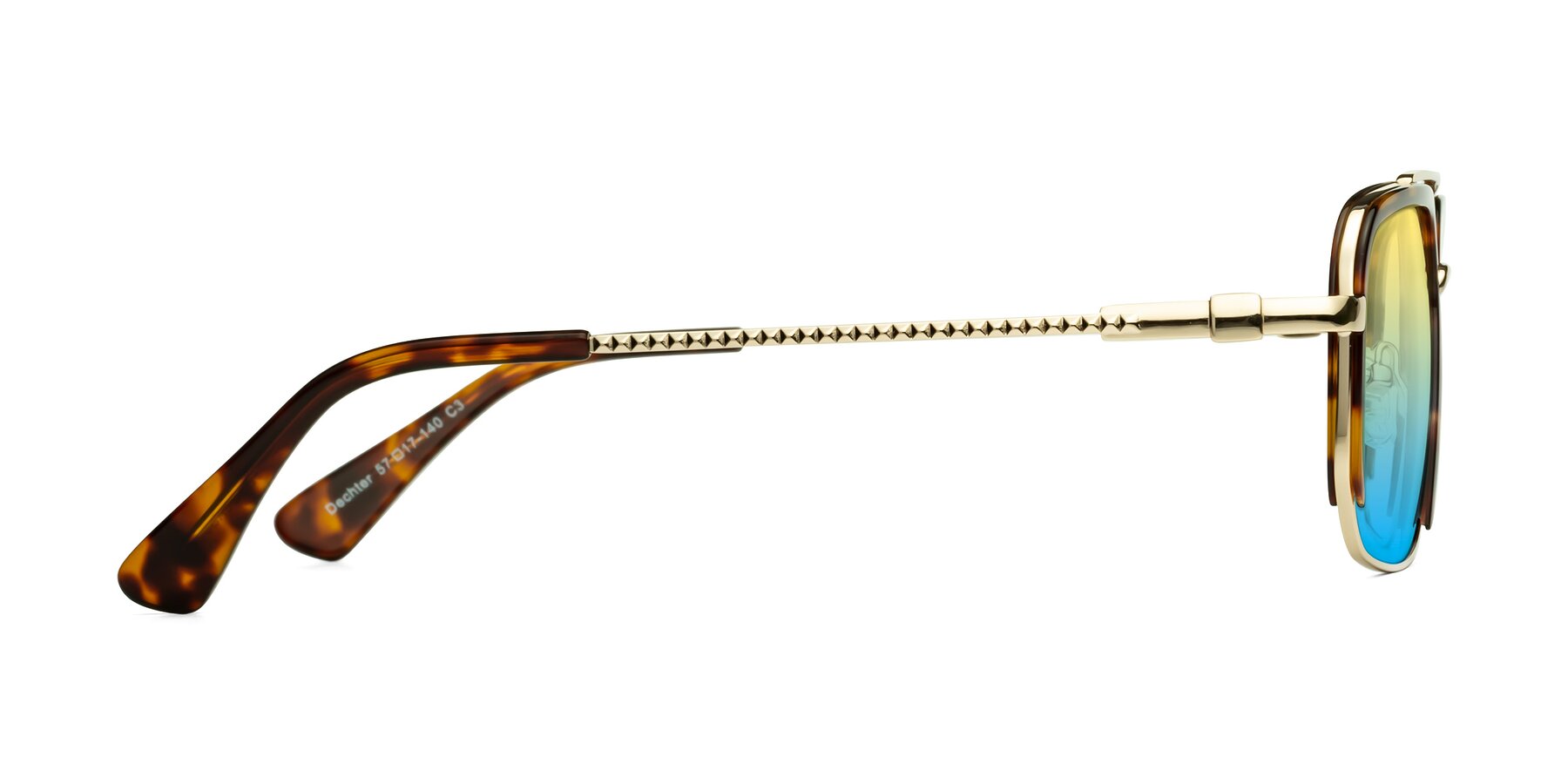 Side of Dechter in Tortoise-Gold with Yellow / Blue Gradient Lenses