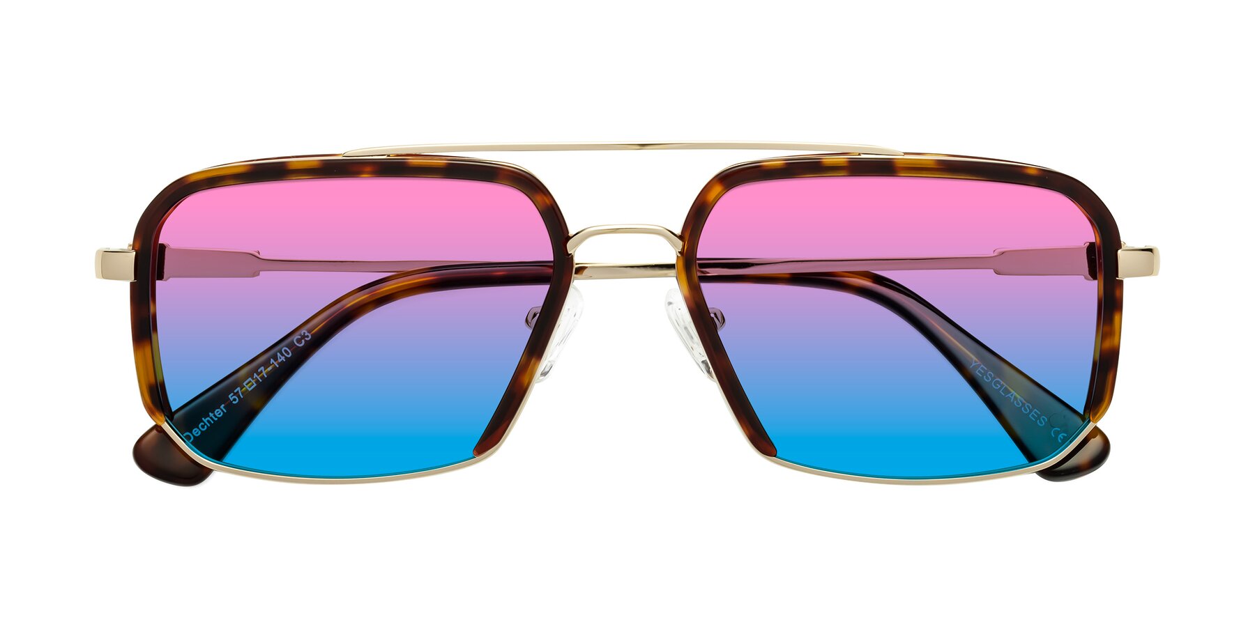Folded Front of Dechter in Tortoise-Gold with Pink / Blue Gradient Lenses