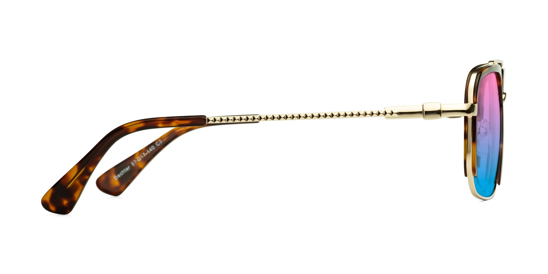 Side of Dechter in Tortoise-Gold with Pink / Blue Gradient Lenses