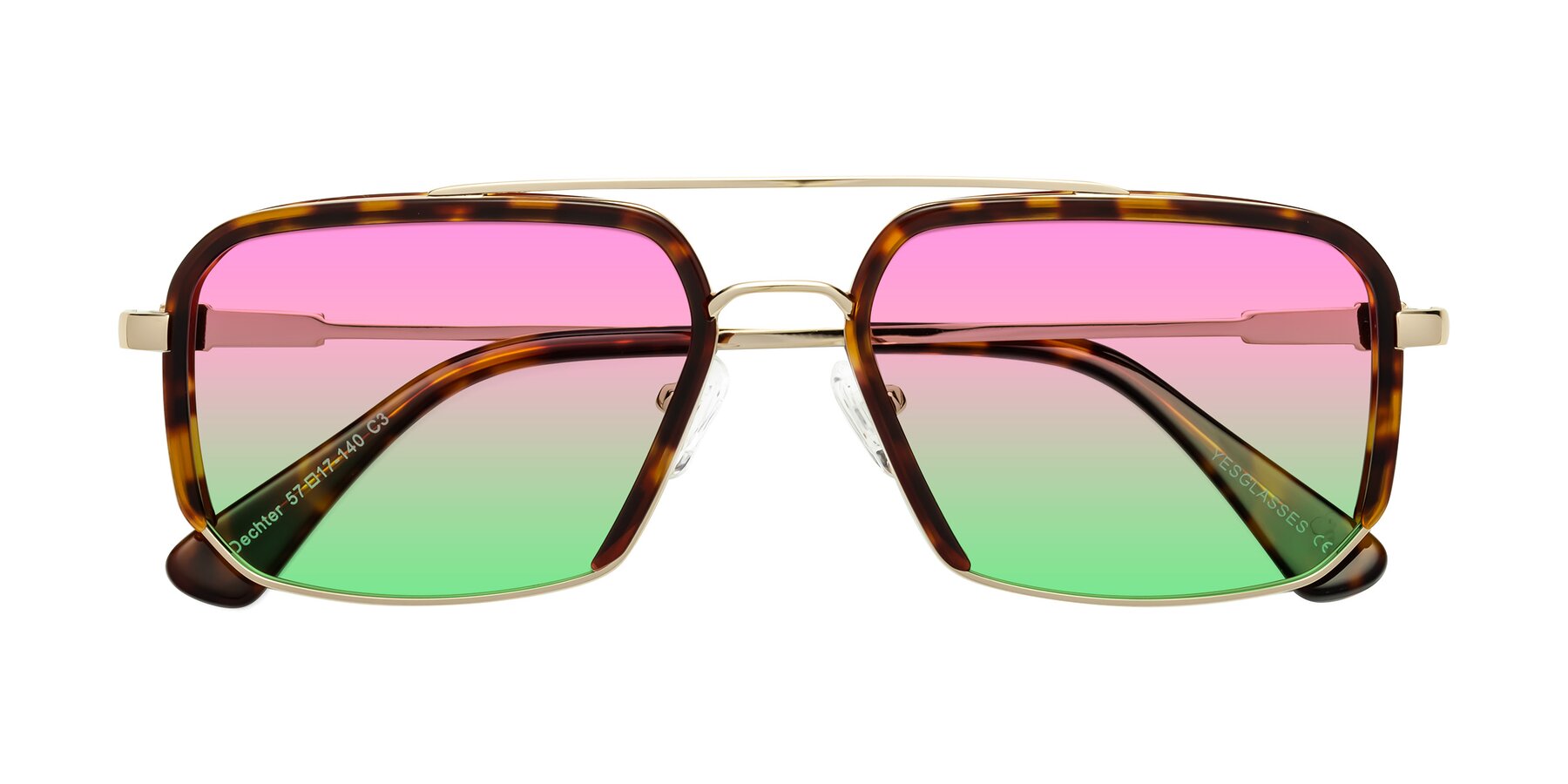 Folded Front of Dechter in Tortoise-Gold with Pink / Green Gradient Lenses