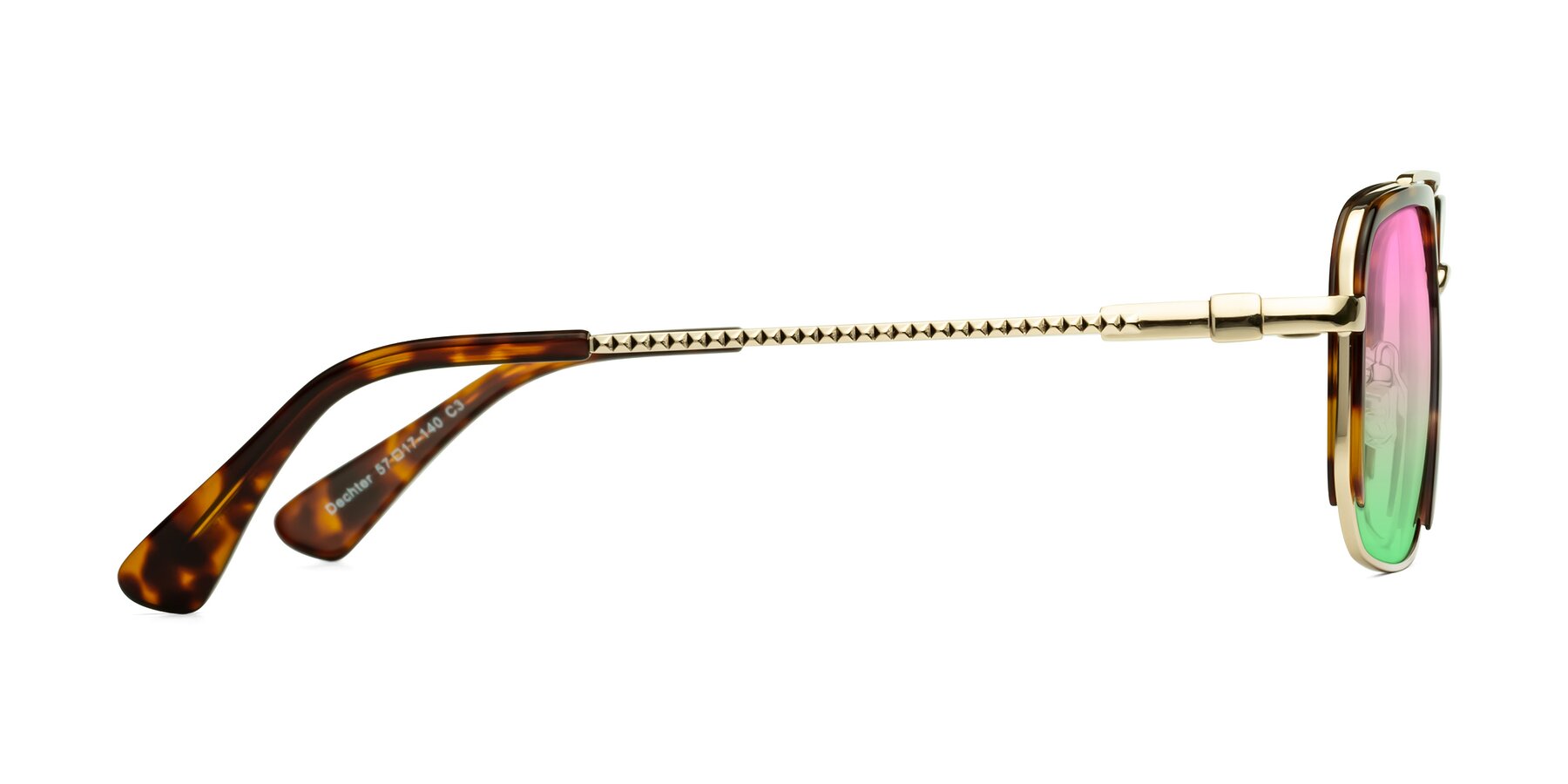 Side of Dechter in Tortoise-Gold with Pink / Green Gradient Lenses
