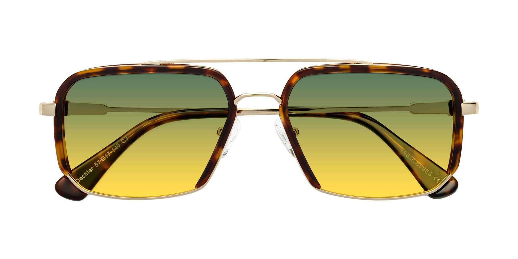 Folded Front of Dechter in Tortoise-Gold with Green / Yellow Gradient Lenses