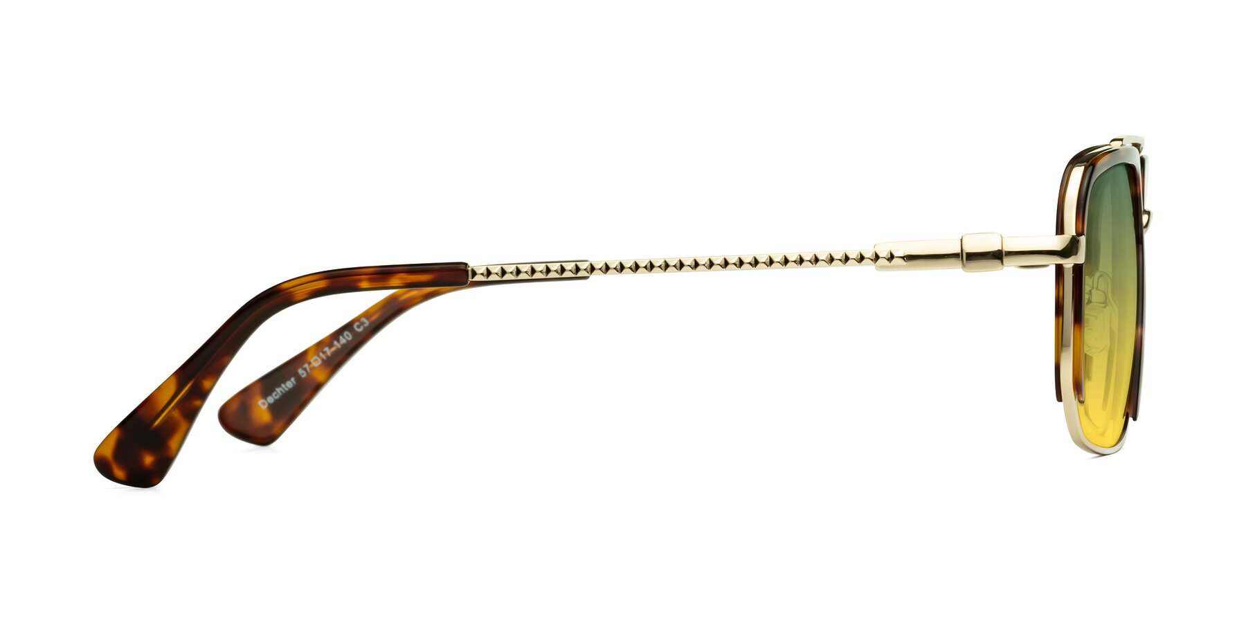 Side of Dechter in Tortoise-Gold with Green / Yellow Gradient Lenses