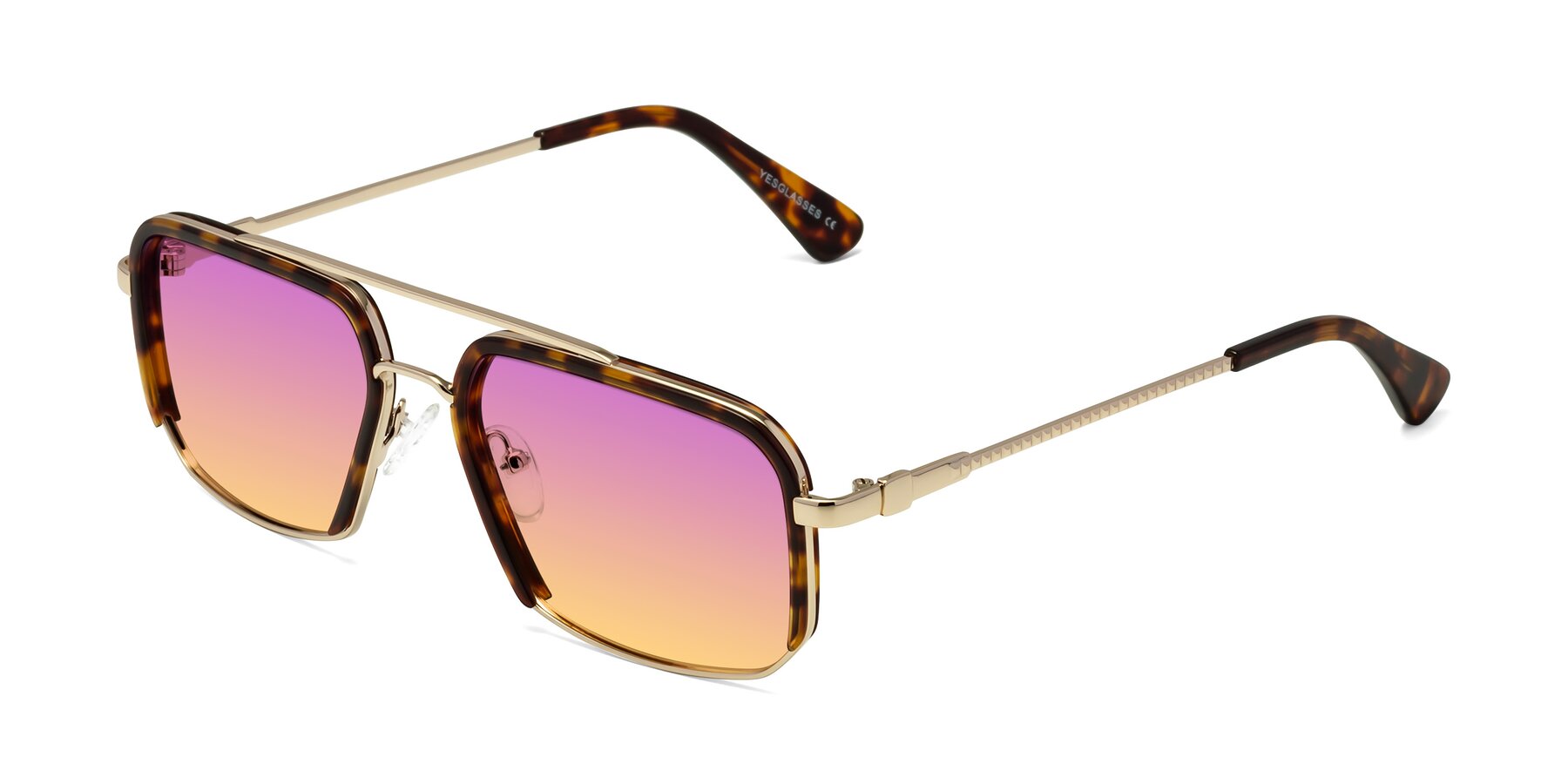 Angle of Dechter in Tortoise-Gold with Purple / Yellow Gradient Lenses