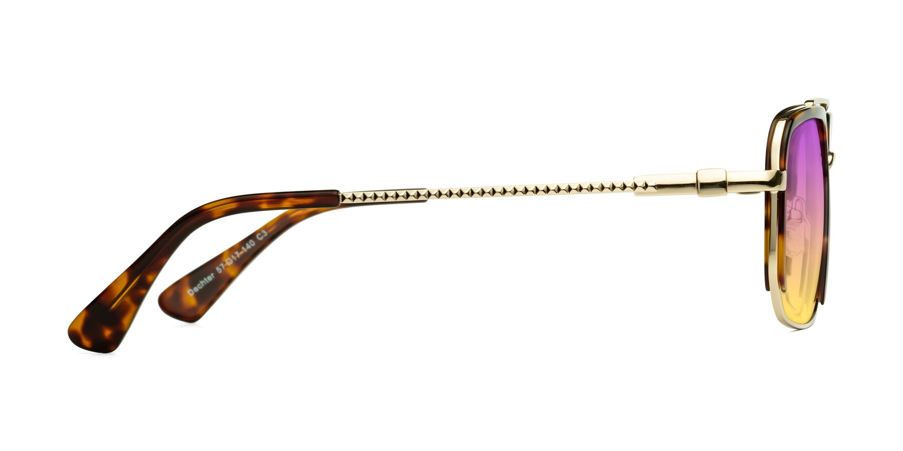 Side of Dechter in Tortoise-Gold with Purple / Yellow Gradient Lenses