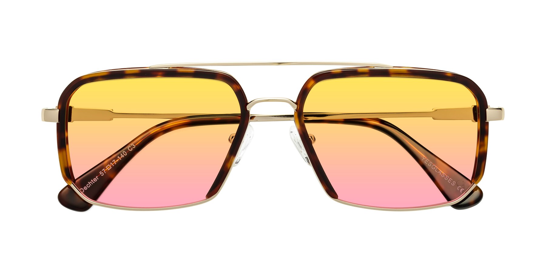 Folded Front of Dechter in Tortoise-Gold with Yellow / Pink Gradient Lenses