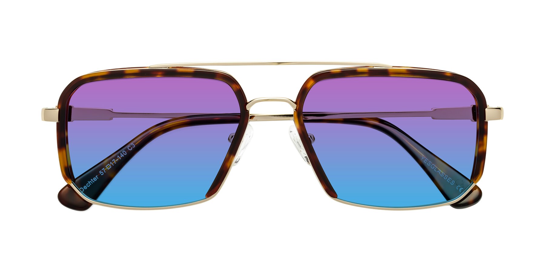 Folded Front of Dechter in Tortoise-Gold with Purple / Blue Gradient Lenses