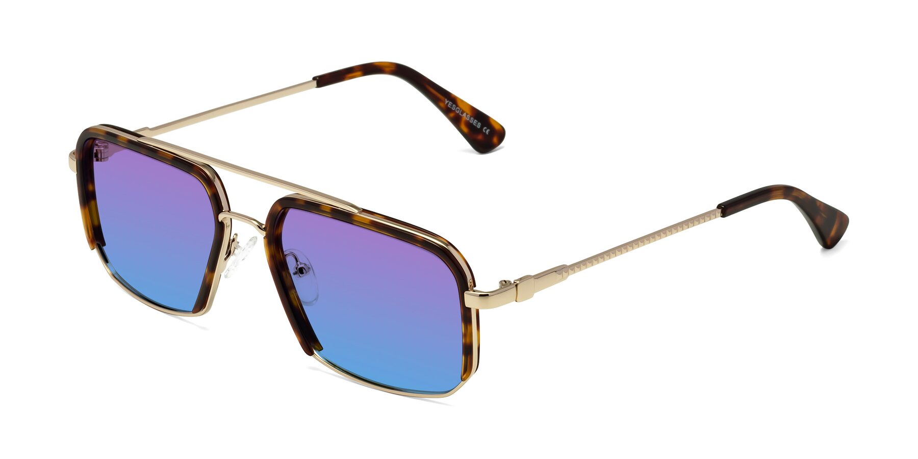 Angle of Dechter in Tortoise-Gold with Purple / Blue Gradient Lenses