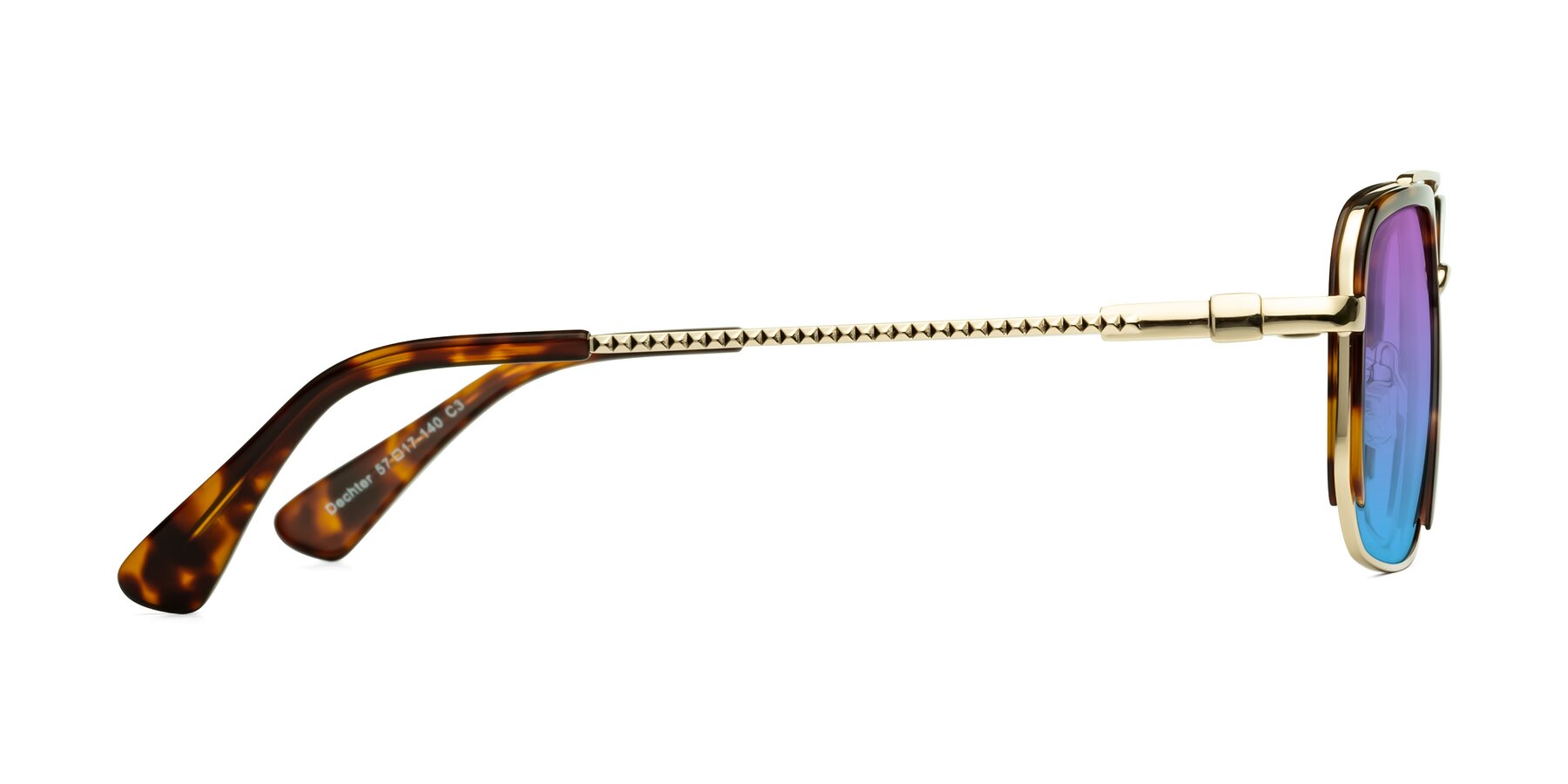 Side of Dechter in Tortoise-Gold with Purple / Blue Gradient Lenses