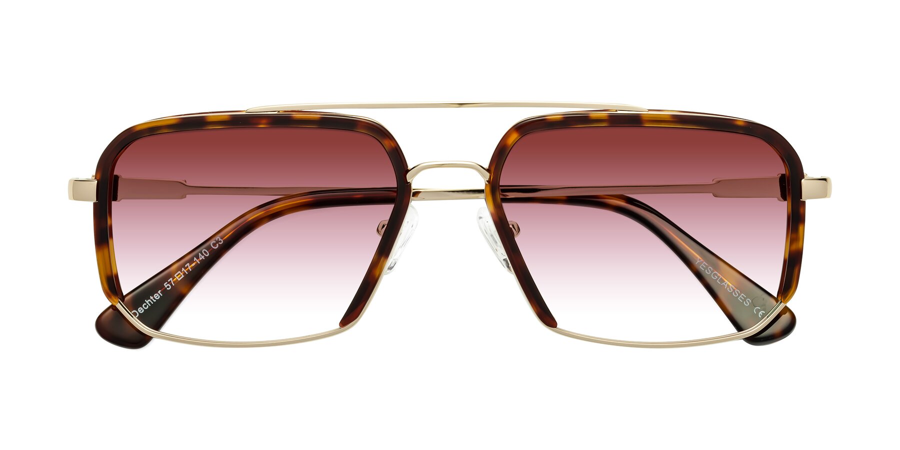 Folded Front of Dechter in Tortoise-Gold with Garnet Gradient Lenses