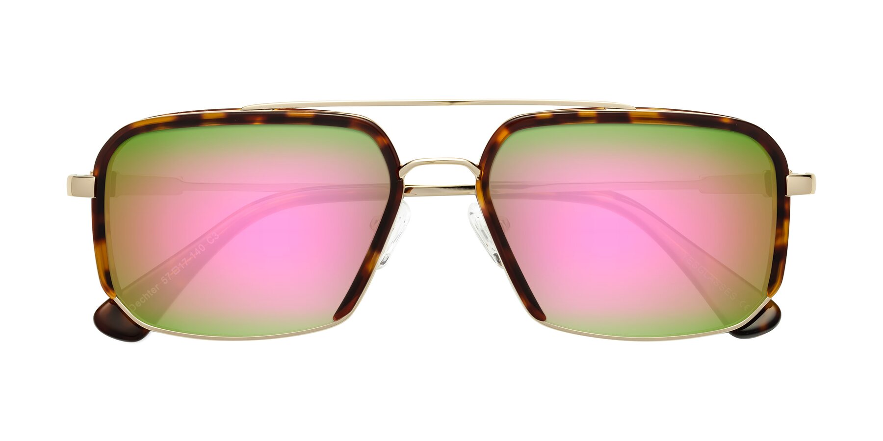 Folded Front of Dechter in Tortoise-Gold with Pink Mirrored Lenses