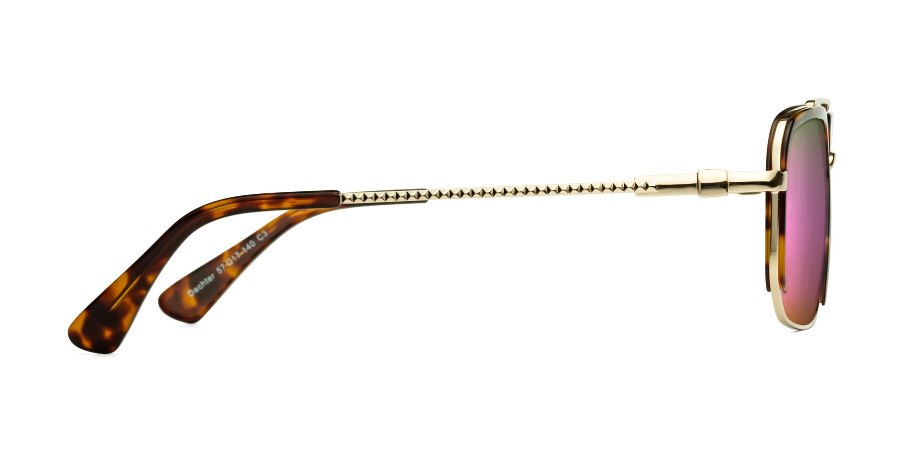 Side of Dechter in Tortoise-Gold with Pink Mirrored Lenses