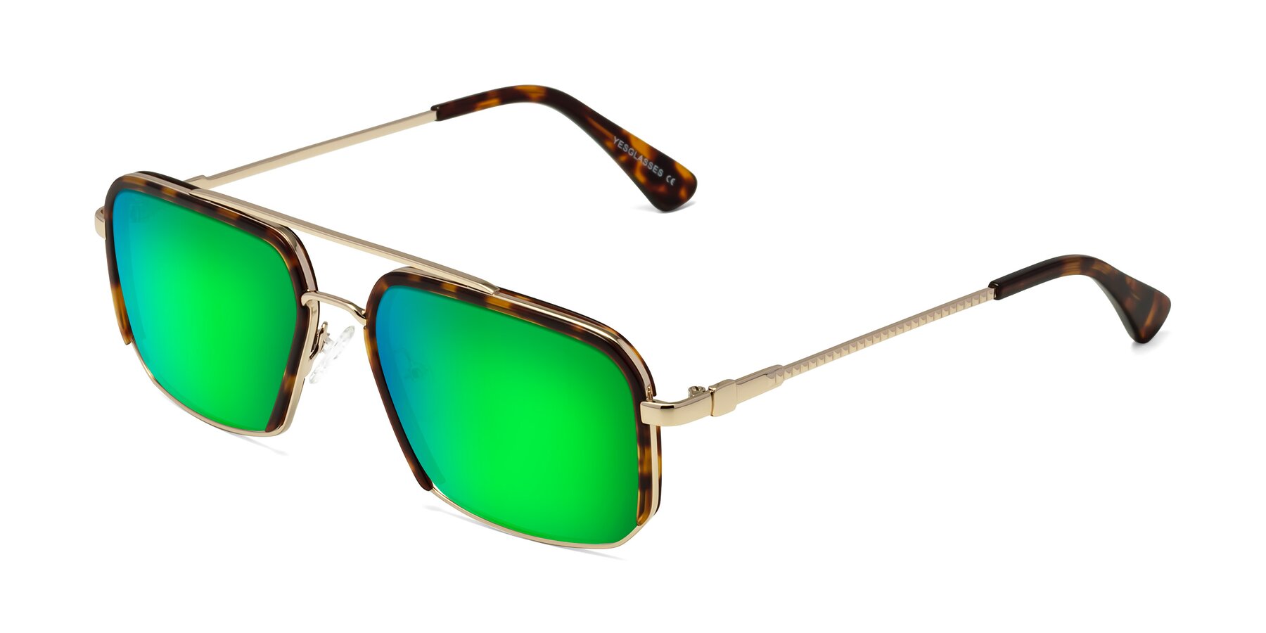 Angle of Dechter in Tortoise-Gold with Green Mirrored Lenses