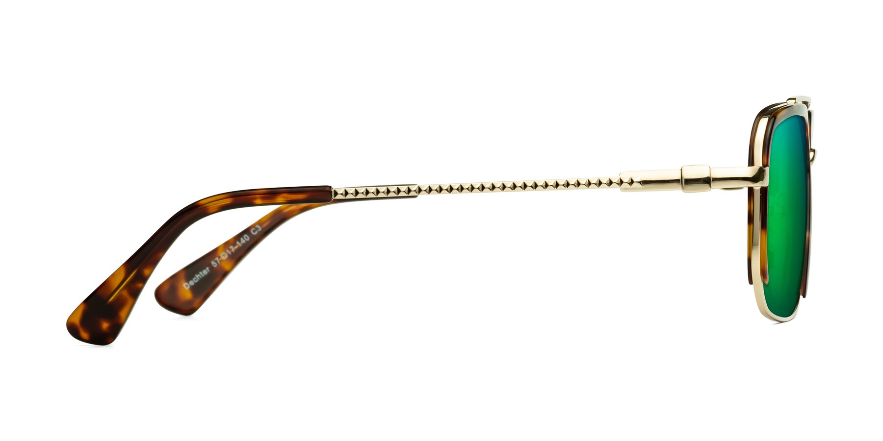 Side of Dechter in Tortoise-Gold with Green Mirrored Lenses