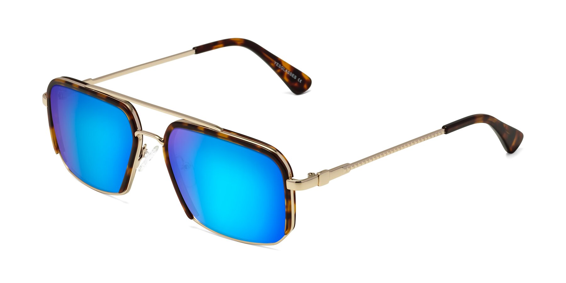 Angle of Dechter in Tortoise-Gold with Blue Mirrored Lenses