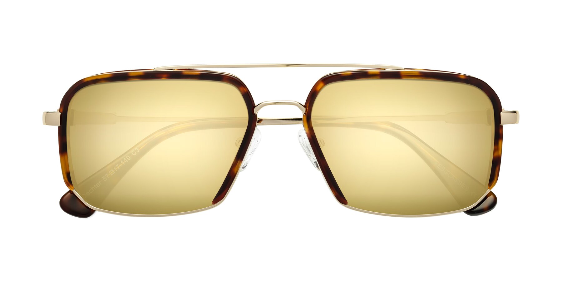Folded Front of Dechter in Tortoise-Gold with Gold Mirrored Lenses
