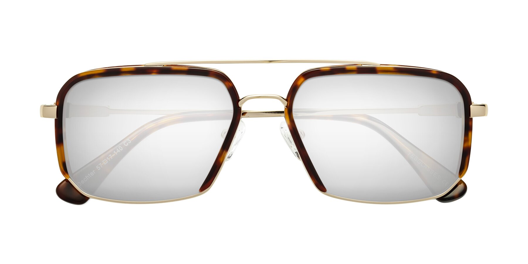 Folded Front of Dechter in Tortoise-Gold with Silver Mirrored Lenses